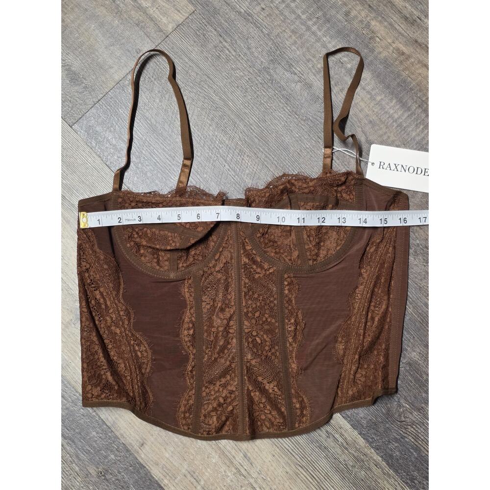 Raxnode Womens XXL Brown Lace Crop Corset Top with Buckle NWT - Picture 2 of 6